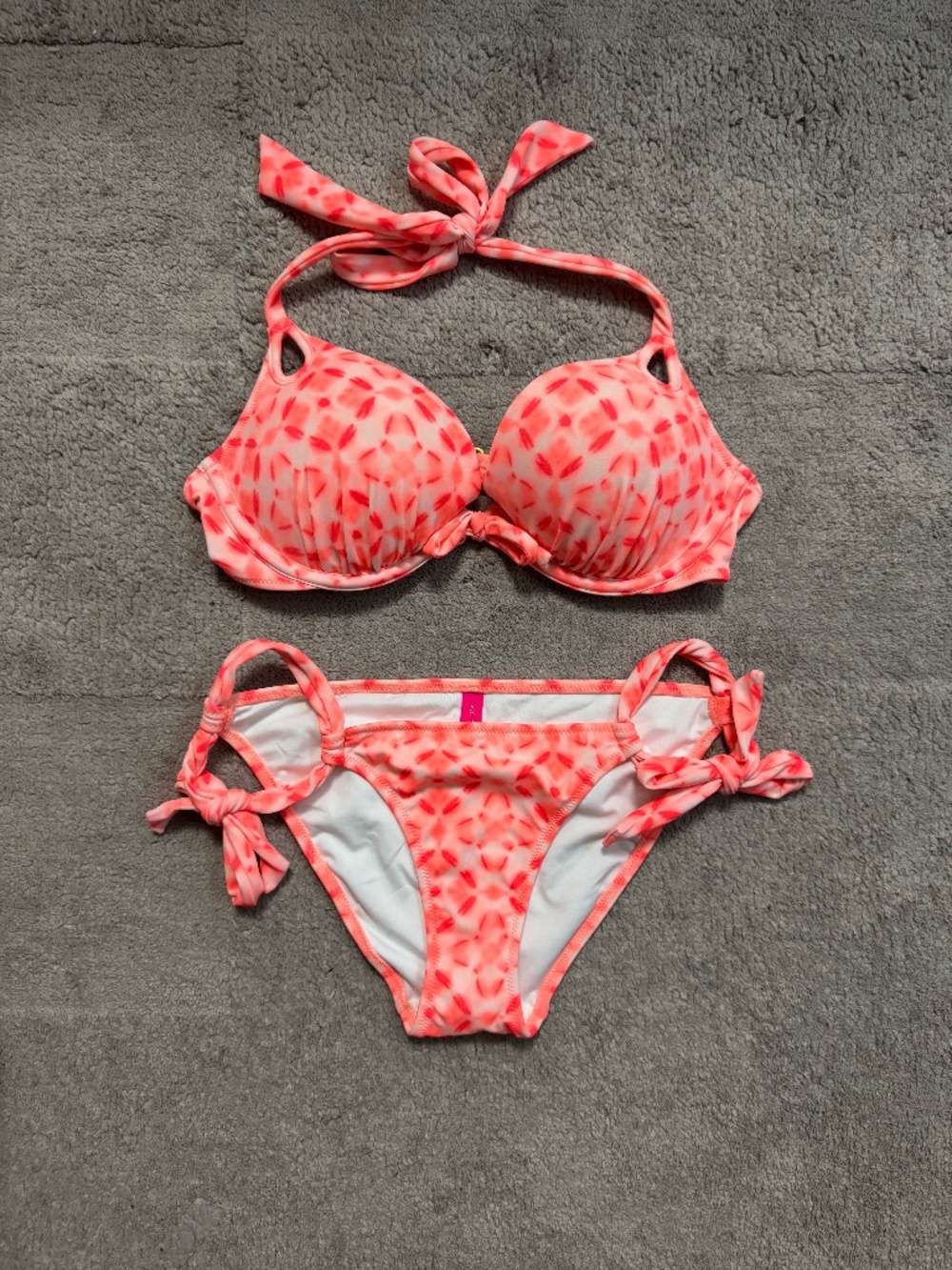 Victoria's Secret Bikini Set, Neon Coral, 34B Top, XS Bottoms, New Without Tags